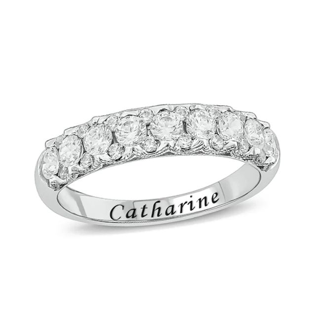 1 CT. T.w. Diamond Scallop Border Engravable Vintage-Style Anniversary Band in 10K White Gold (1 Line)