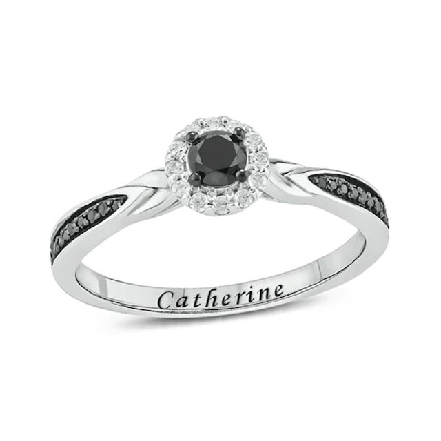 1/3 CT. T.w. Enhanced Black and White Diamond Frame Braid Shank Engravable Promise Ring in 10K White Gold (1 Line)