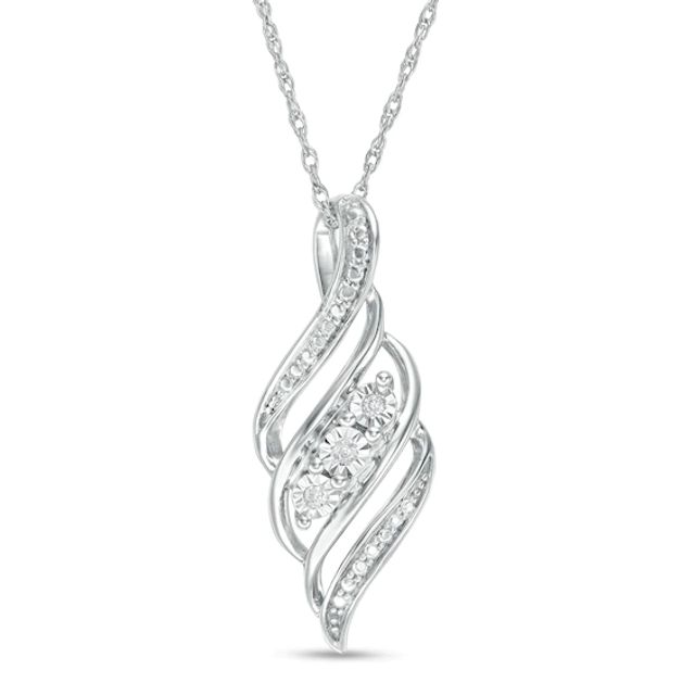 Diamond Accent Three Stone Bypass Flame Pendant in Sterling Silver