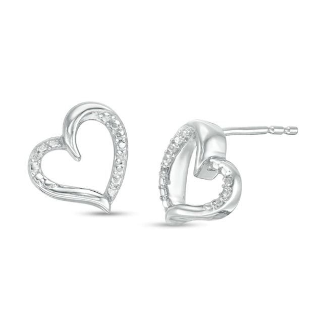 Diamond Accent Tilted Heart Stud Earrings in Sterling Silver