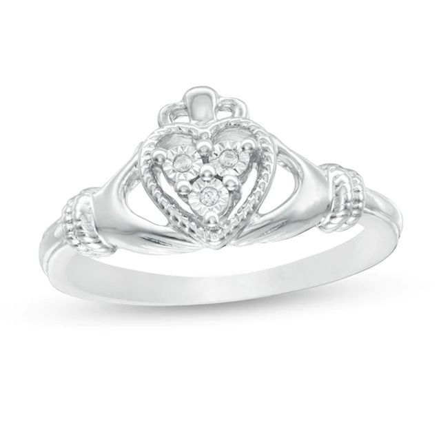 Diamond Accent Vintage-Style Claddagh Ring in Sterling Silver