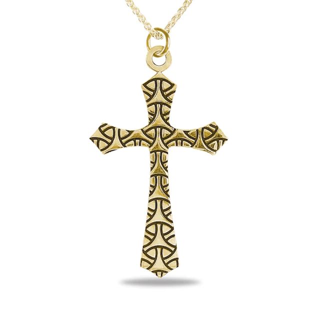 Men's Engravable Geometric Gothic-Style Cross Pendant in 10K White or Yellow Gold (1 Line)