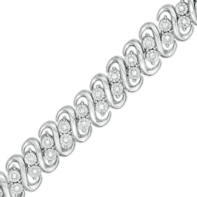 1/2 CT. T.w. Diamond Double Row S-Link Bracelet in Sterling Silver - 7.25"