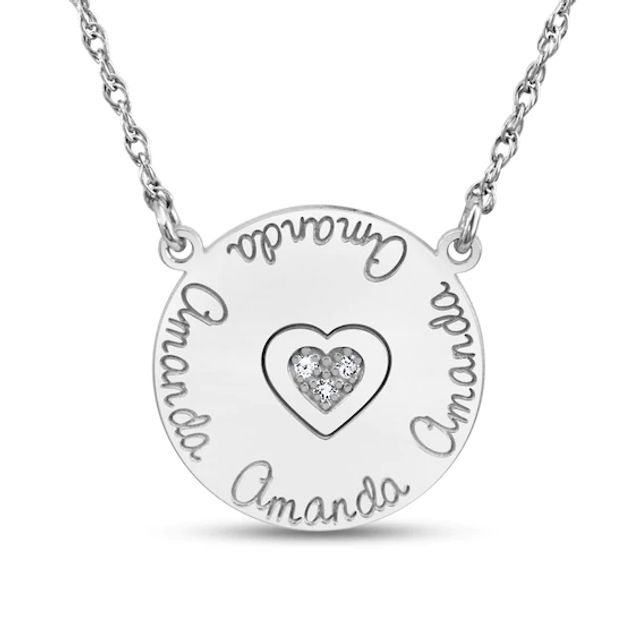Diamond Accent Heart and Name Disc Necklace (1 Line)