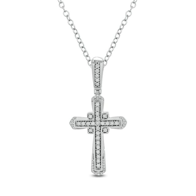 Men's 1/6 CT. T.w. Diamond Vintage-Style Cross Pendant in Sterling Silver