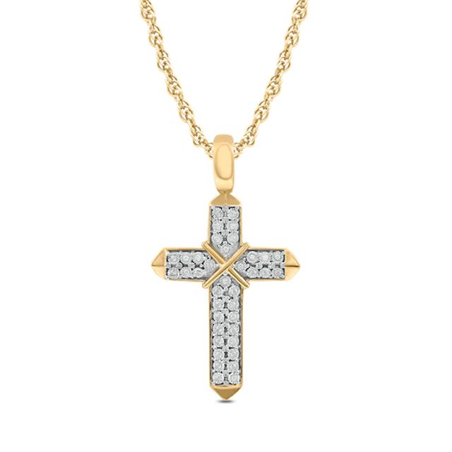Men's 1/10 CT. T.w. Diamond Double Row "X" Cross Pendant in 10K Gold