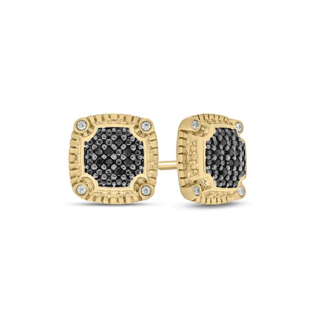 1/10 CT. T.w. Enhanced Black and White Composite Diamond Cushion Frame Vintage-Style Stud Earrings in 10K Gold