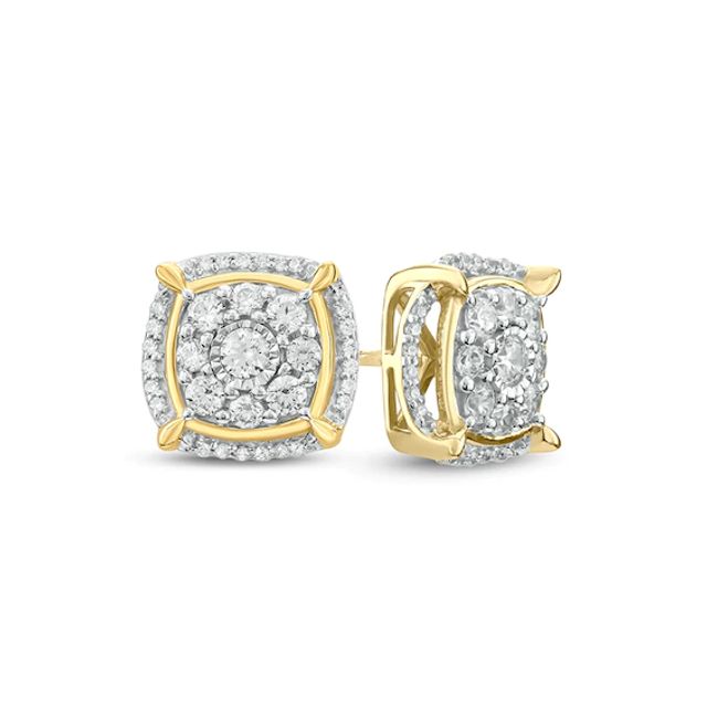 Men's 1 CT. T.w. Composite Diamond Cushion Frame Stud Earrings in 10K Gold