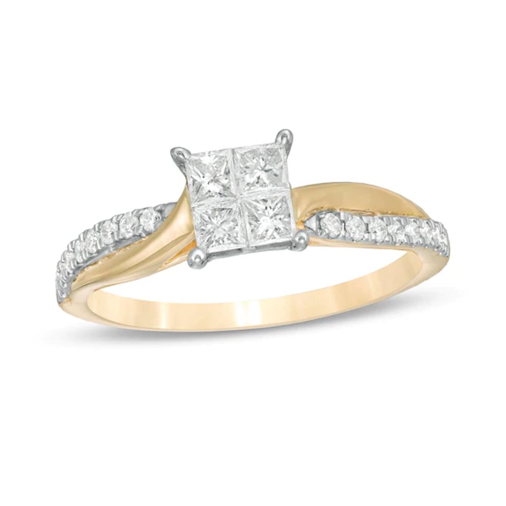 1/2 CT. T.w. Princess-Cut Quad Diamond Twist Shank Engagement Ring in 14K Gold