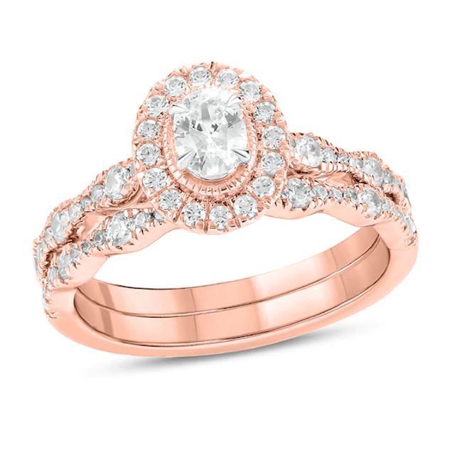 1 CT. T.w. Oval Diamond Frame Vintage-Style Bridal Set in 14K Rose Gold