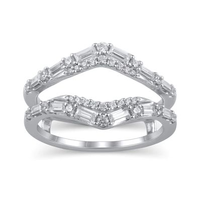 3/4 CT. T.w. Baguette and Round Diamond Chevron Solitaire Enhancer in 14K White Gold