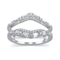 3/4 CT. T.w. Baguette and Round Diamond Chevron Solitaire Enhancer in 14K White Gold