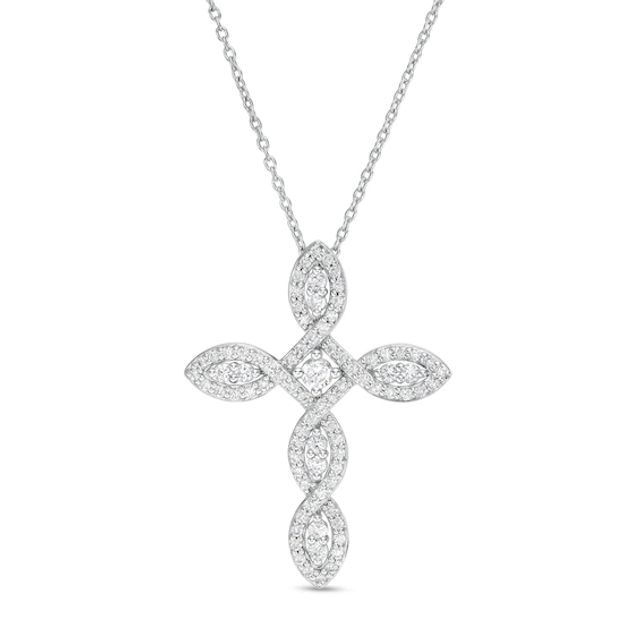 1 CT. T.w. Diamond Cross Pendant in 10K White Gold