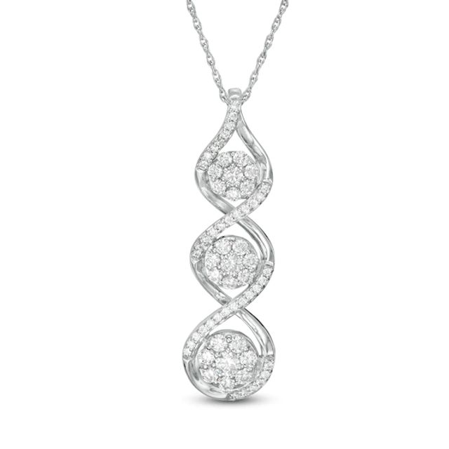 1 CT. T.w. Composite Diamond Linear Three Stone Pendant in Sterling Silver