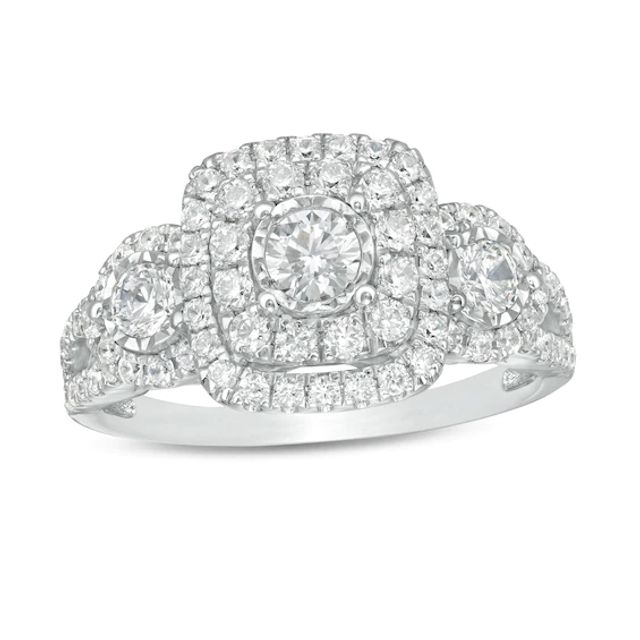 1 CT. T.w. Diamond Double Cushion Frame Past Present FutureÂ® Engagement Ring in 10K White Gold