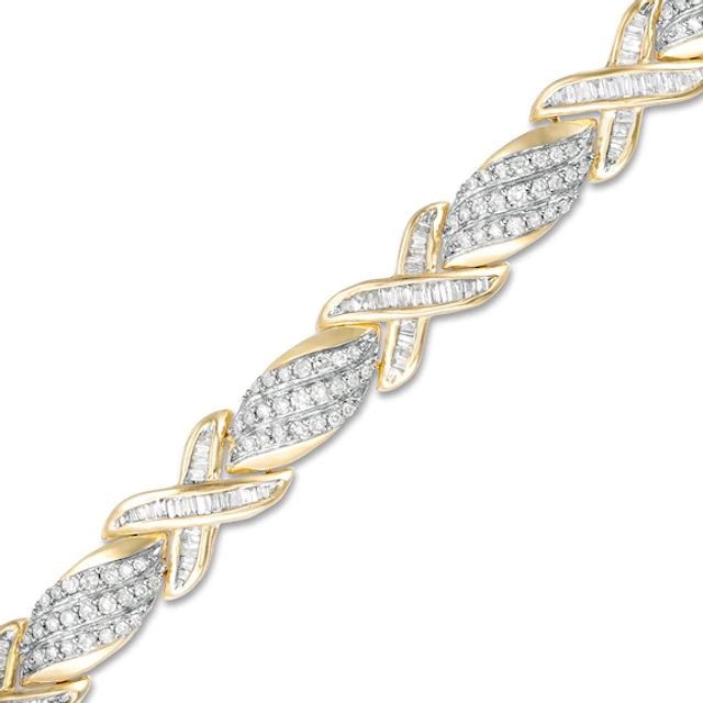 2 CT. T.w. Diamond Cascading Flame and "X" Bracelet in 10K Gold