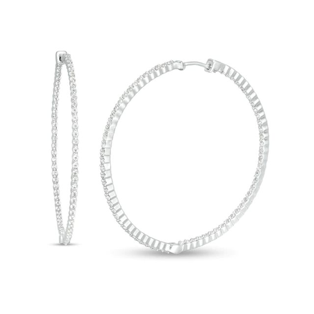 White Lab-Created Sapphire Scallop Edge Inside-Out Hoop Earrings in Sterling Silver