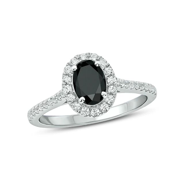 Oval Black Sapphire and 1/3 CT. T.w. Diamond Frame Engagement Ring in 10K White Gold