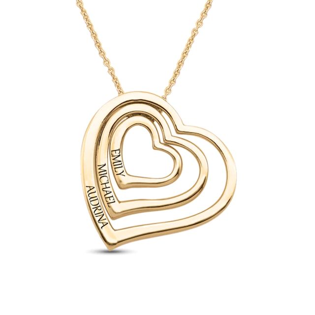 Mother's Engravable Triple Row Tilted Heart Pendant (1-3 Lines)