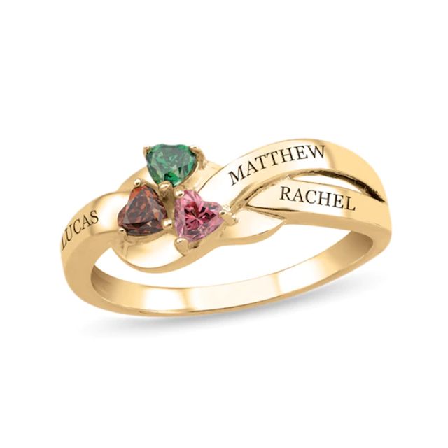 Mother's Birthstone Engravable Knot Split Shank Ring (3 Stones and Lines)