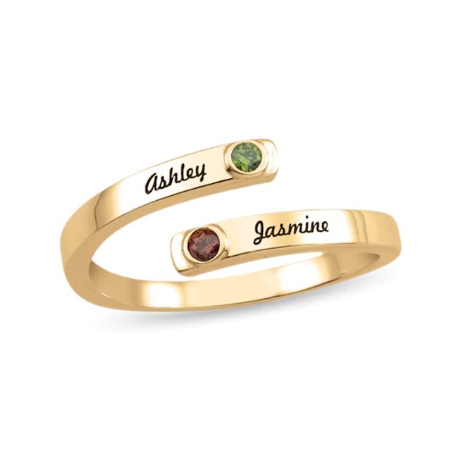 Couple's Birthstone Engravable Open Wrap Ring (2 Stones and Lines)