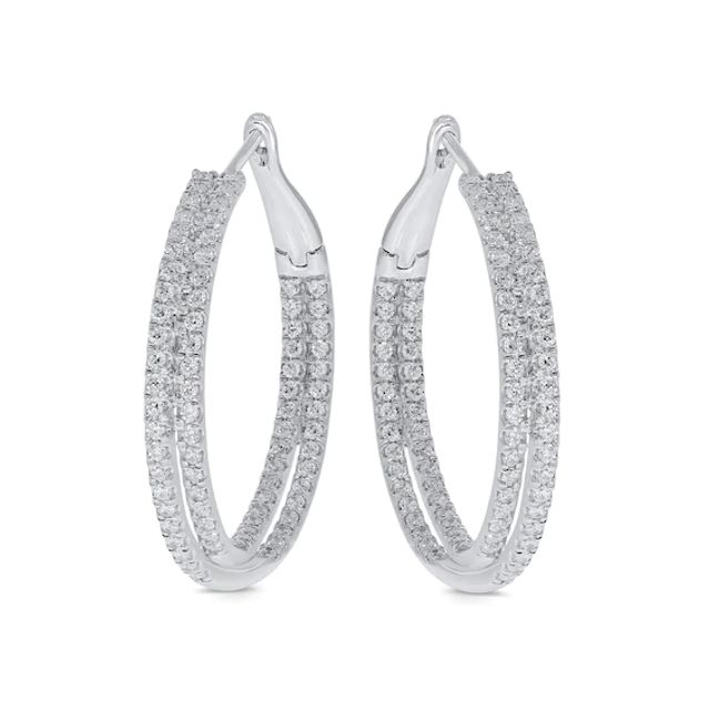 3 CT. T.w. Diamond Criss-Cross Inside-Out Hoop Earrings in 10K White Gold