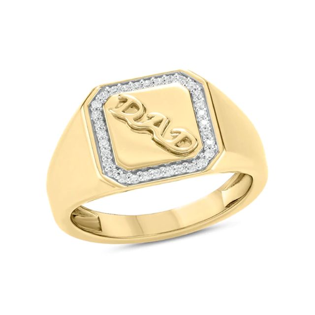 1/10 CT. T.w. Diamond Octagonal Frame Embossed "Dad" Signet Ring in 10K Gold