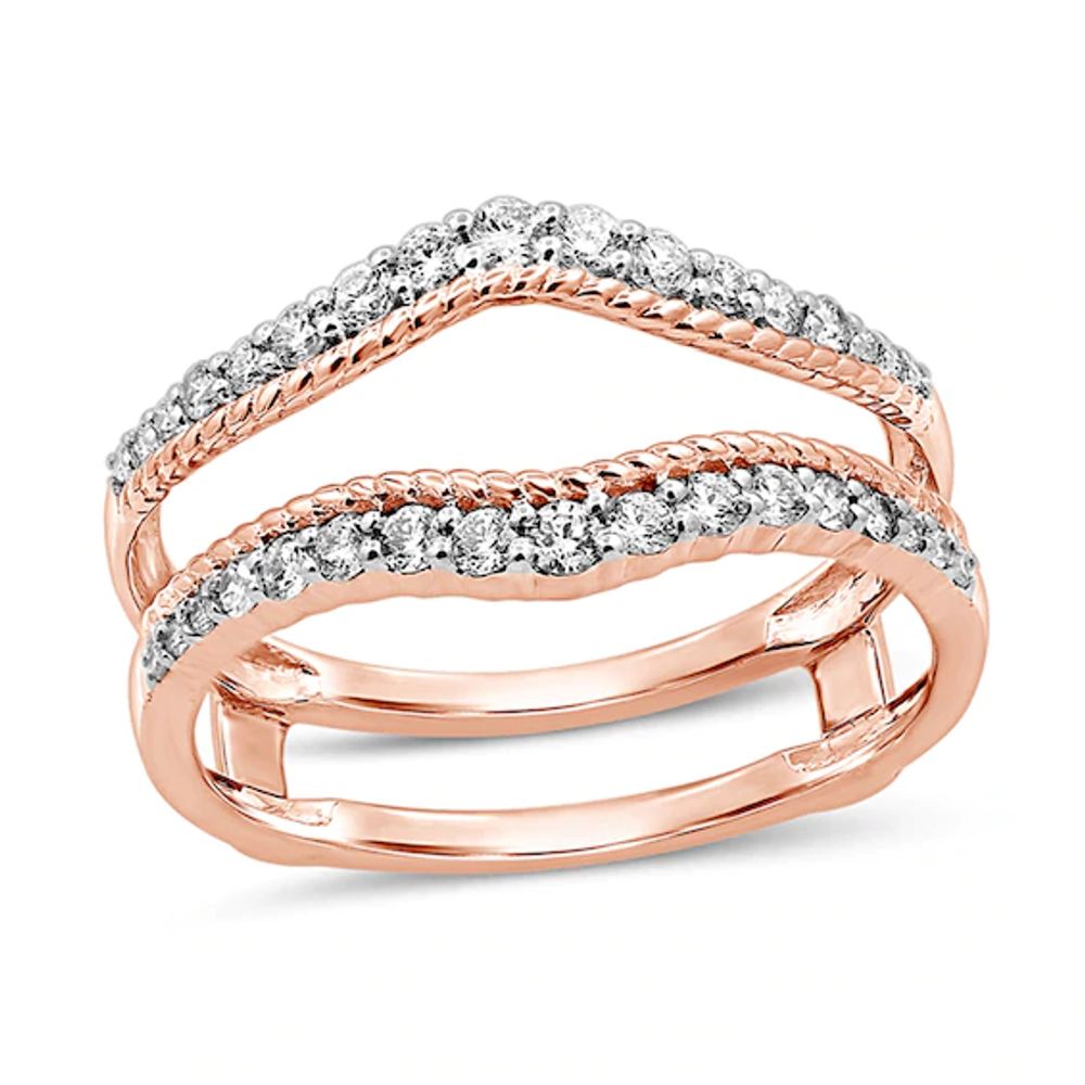 3/8 CT. T.w. Diamond Rope-Textured Double Row Contour Solitaire Enhancer in 14K Rose Gold