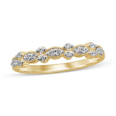 1/6 CT. T.w. Diamond Alternating Vintage-Style Anniversary Band in 10K Gold