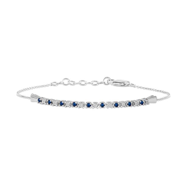 Blue Sapphire and Diamond Accent Alternating Bar Bracelet in 10K White Gold - 7.25"