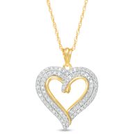 1/2 CT. T.w. Diamond Double Row Curly Heart Pendant in 10K Gold