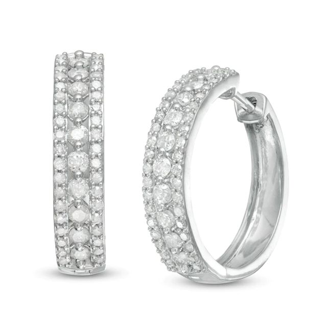 1 CT. T.w. Diamond Triple Row Hoop Earrings in 10K Gold