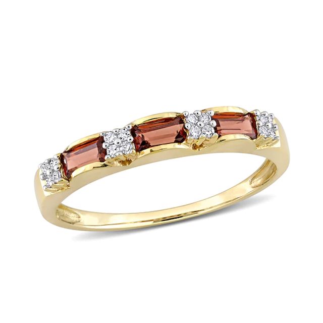 Baguette Garnet and 1/15 CT. T.w. Diamond Quad Alternating Ring in 10K Gold