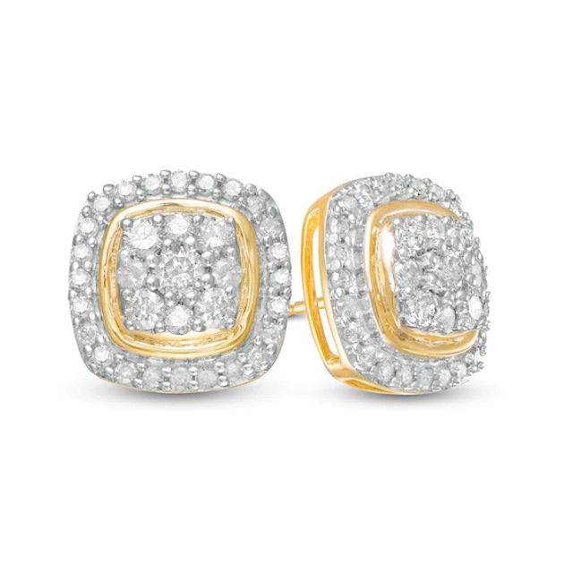 1 CT. T.w. Cushion-Shaped Multi-Diamond Frame Stud Earrings in 10K Gold