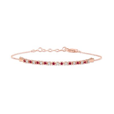 Ruby and Diamond Accent Alternating Bar Bracelet in 10K Rose Gold - 7.25"