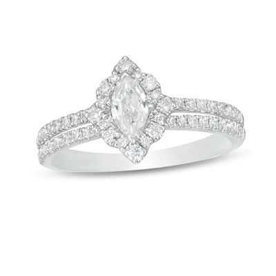 5/8 CT. T.w. Marquise Diamond Frame Split Shank Engagement Ring in 14K White Gold
