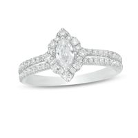 5/8 CT. T.w. Marquise Diamond Frame Split Shank Engagement Ring in 14K White Gold