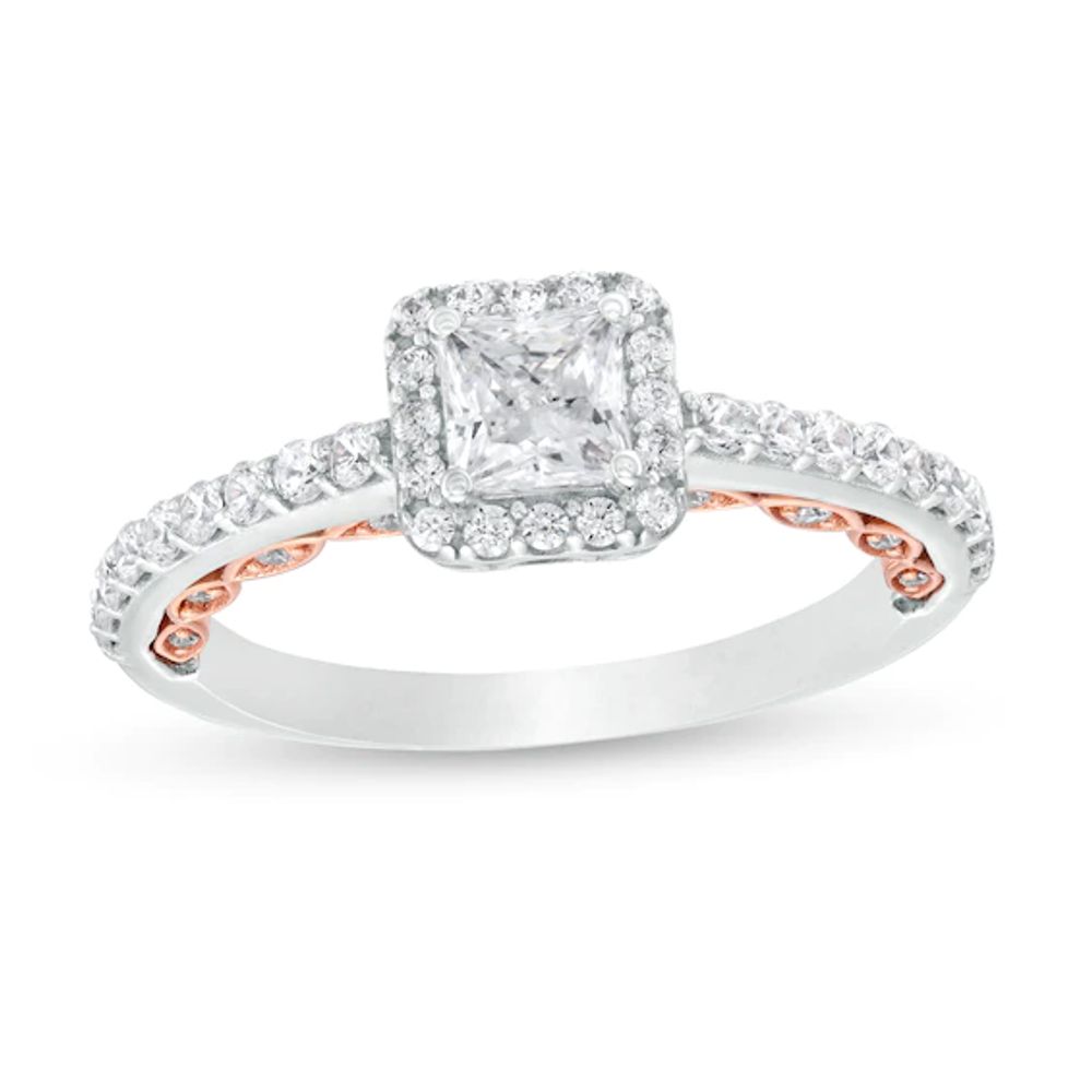 1 CT. T.w. Princess-Cut Diamond Frame Engagement Ring in 14K Two-Tone Gold