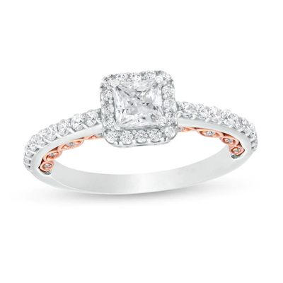 1 CT. T.w. Princess-Cut Diamond Frame Engagement Ring in 14K Two-Tone Gold
