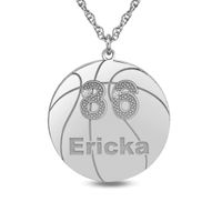 Diamond Accent Jersey Number and Name Basketball Pendant (1 Number and Line)