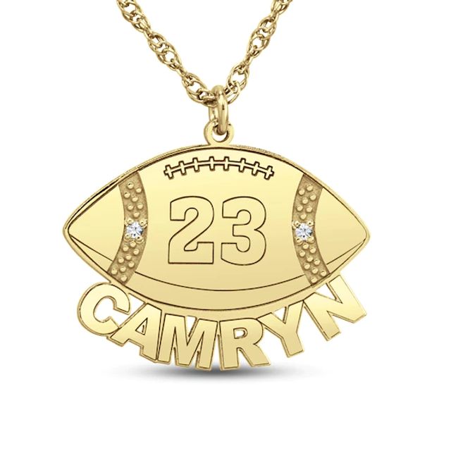 Diamond Accent Football Jersey Number and Name Pendant (1 Number and Line)