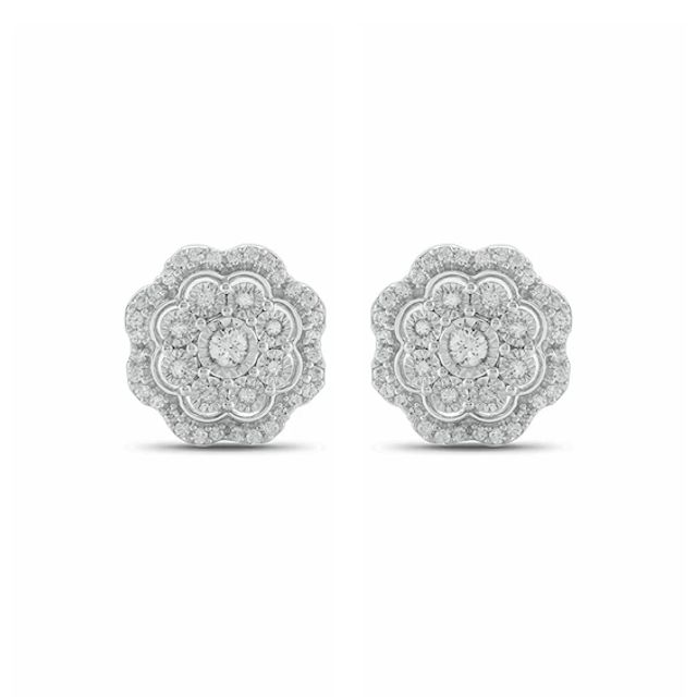 1/4 CT. T.w. Diamond Flower Frame Stud Earrings in 10K White Gold