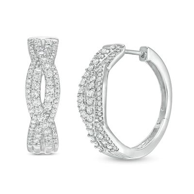 1 CT. T.w. Diamond Loose Braid Hoop Earrings in 10K White Gold