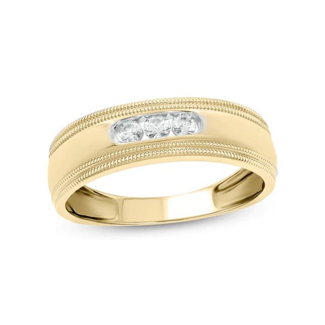 Men's 1/5 CT. T.w. Diamond Three Stone Milgrain Wedding Band in 10K Gold