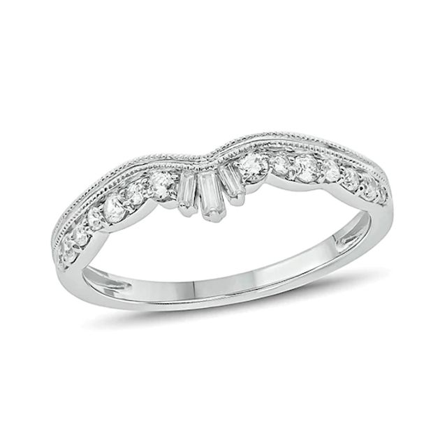 1/4 CT. T.w. Baguette and Round Diamond Vintage-Style Contour Wedding Band in 10K White Gold