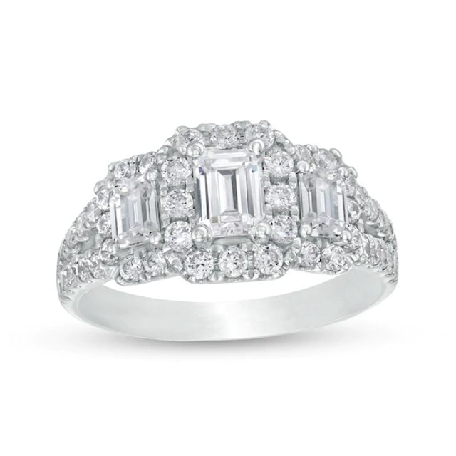 2 CT. T.w. Certified Emerald-Cut Diamond Past Present FutureÂ® Split Shank Engagement Ring in 14K White Gold (I/Si2)