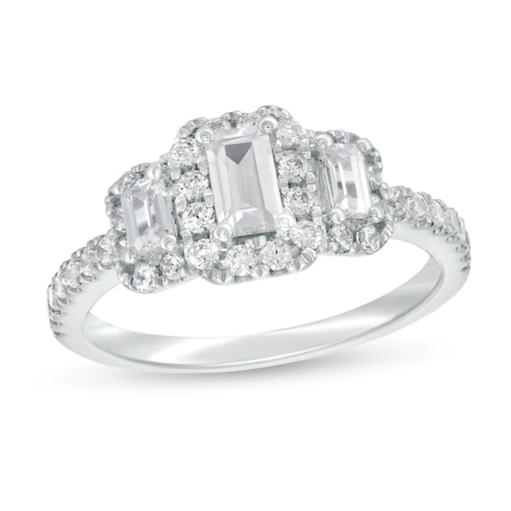 1 CT. T.w. Certified Emerald-Cut Diamond Frame Past Present FutureÂ® Engagement Ring in 14K White Gold (I/Si2)