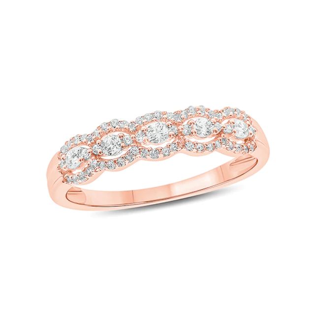 1/3 CT. T.w. Diamond Frame Trios Anniversary Ring in 10K Rose Gold