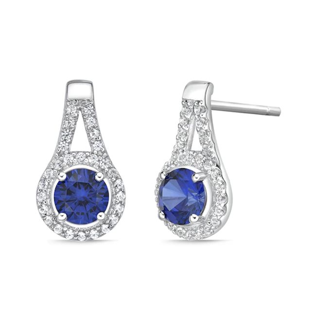 5.0mm Blue and White Lab-Created Sapphire Frame Teardrop Earrings in Sterling Silver