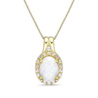 Oval Lab-Created Opal and White Sapphire Frame Pendant in Sterling Silver with 18K Gold Plate